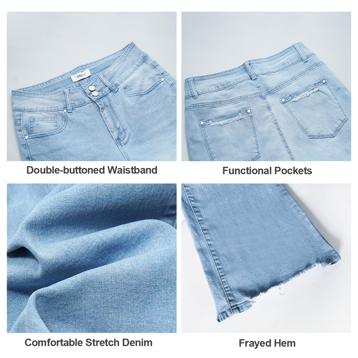 Pwest Vintage Double Button Frayed Hem Bootcut Jeans 