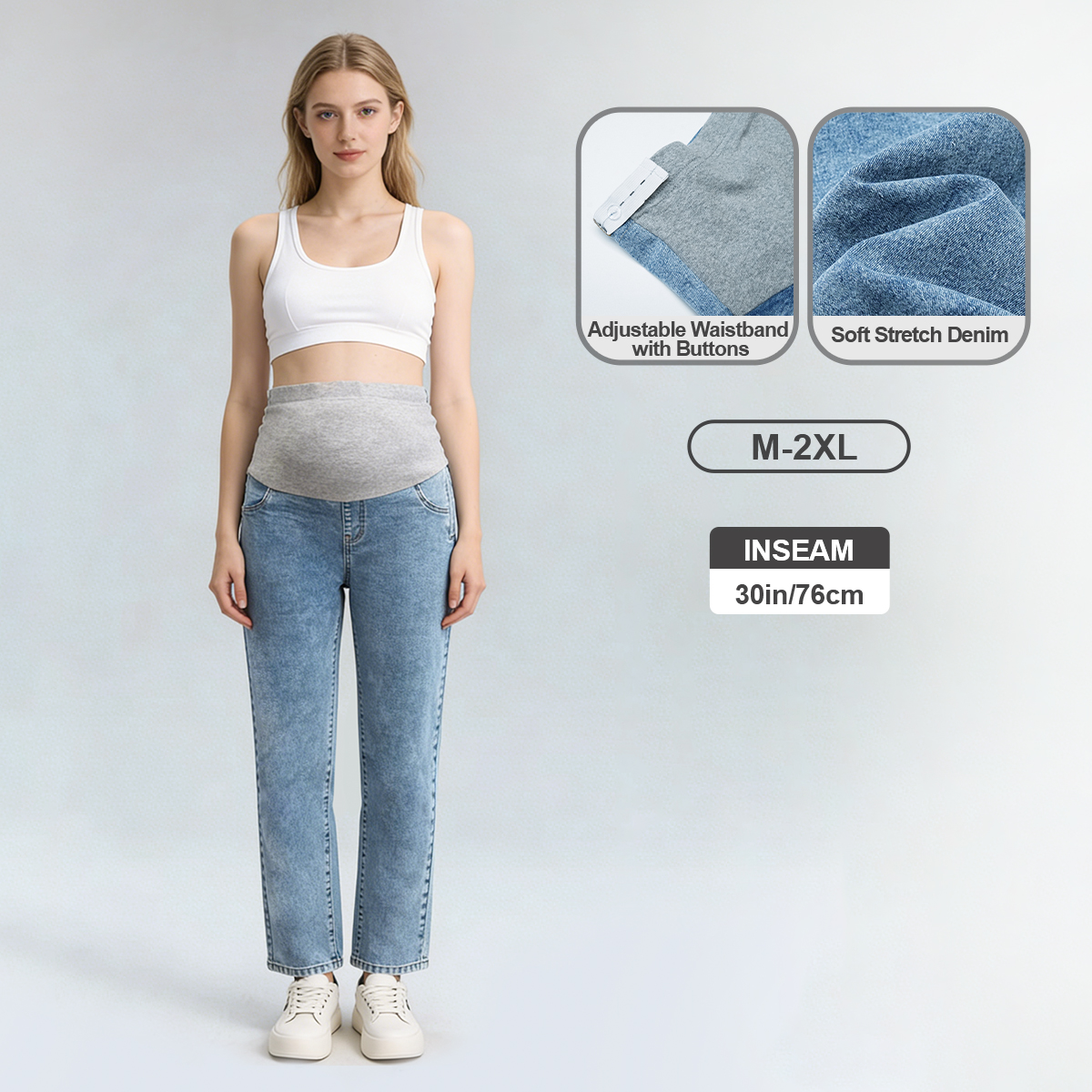 Pwest MAMA Women Before & After Babywearing Adjustable Stretch Maternity Jeans 