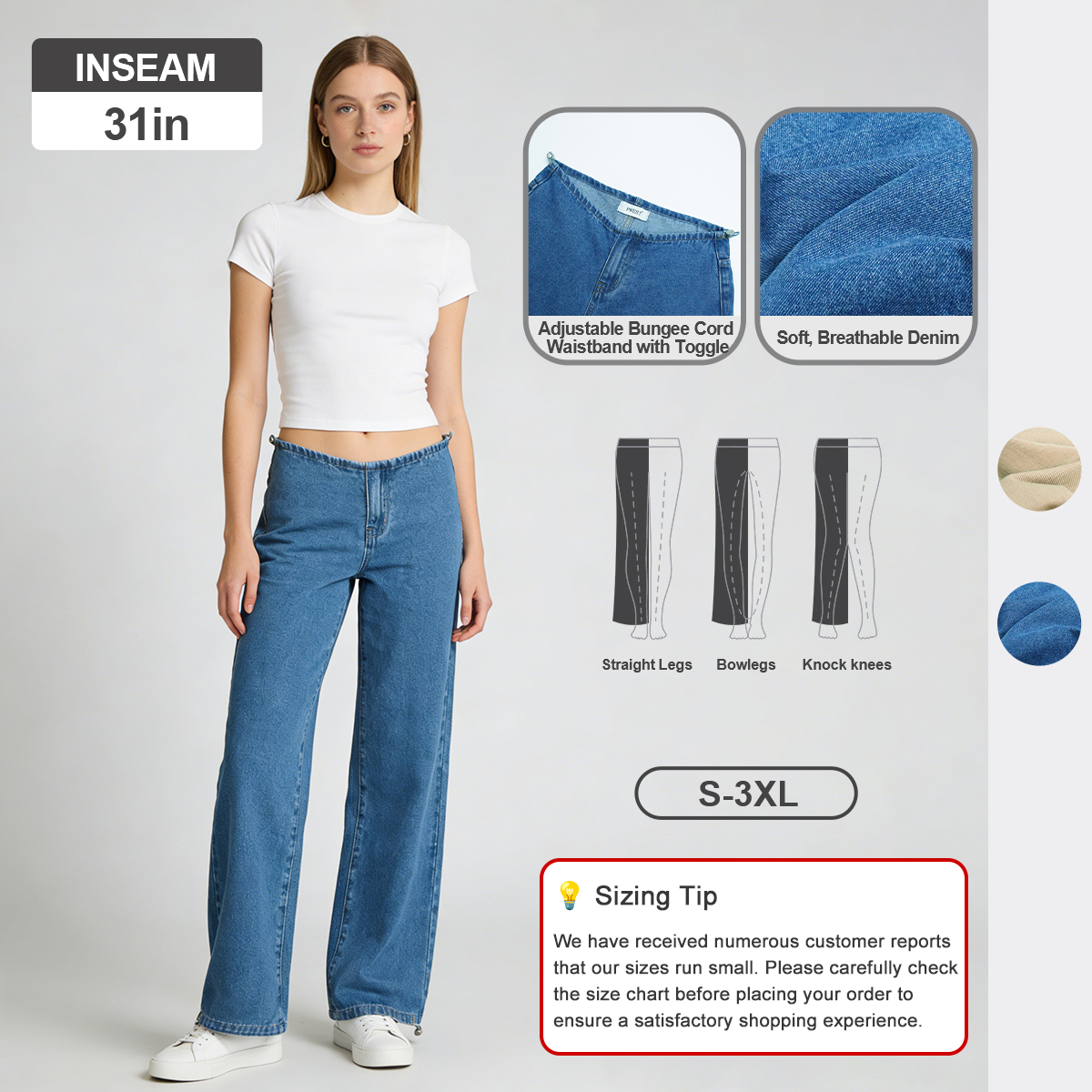 Pwest NYC Adjustable Low-Rise Wide-Leg Jeans 