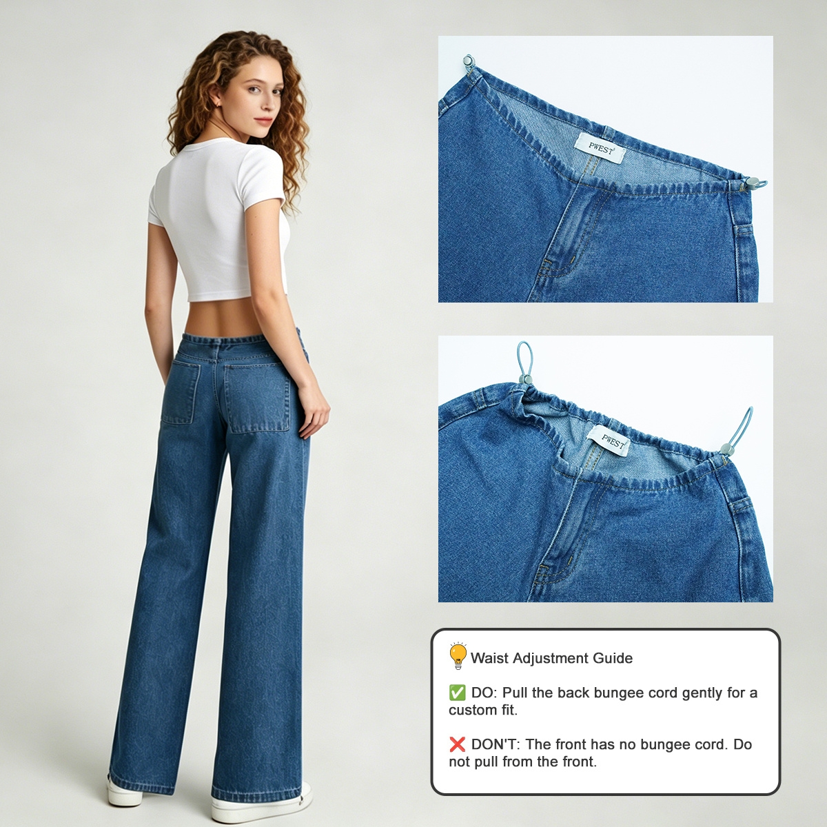 Pwest NYC Adjustable Low-Rise Wide-Leg Jeans 