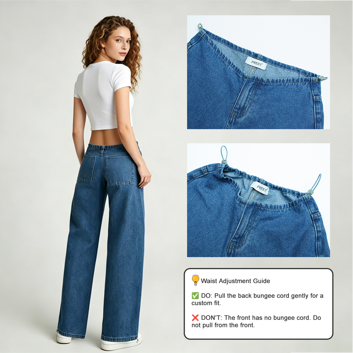 Pwest NYC Adjustable Low-Rise Wide-Leg Jeans 