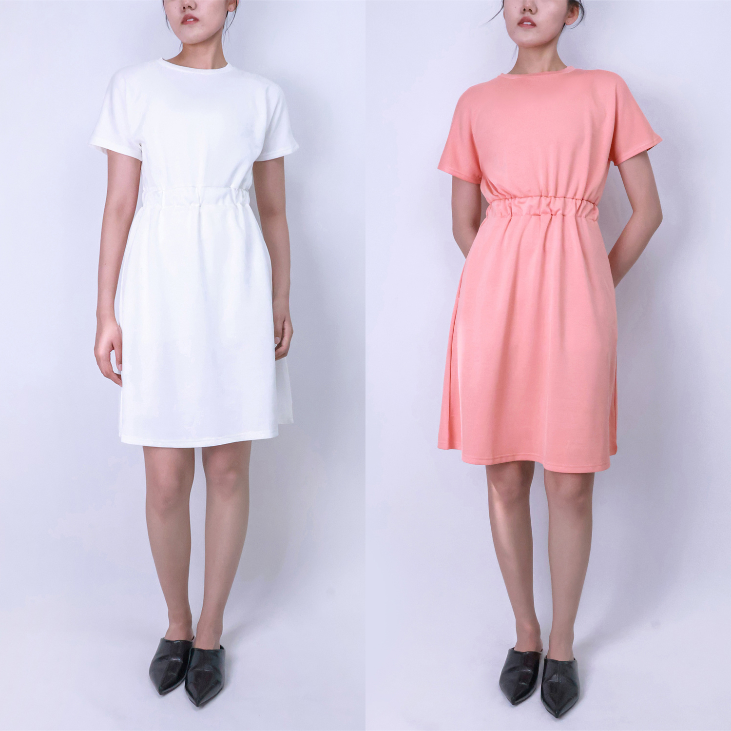 PWEST Women's Stretch Breathable Knee Cinched T-Shirt Pocket Dress