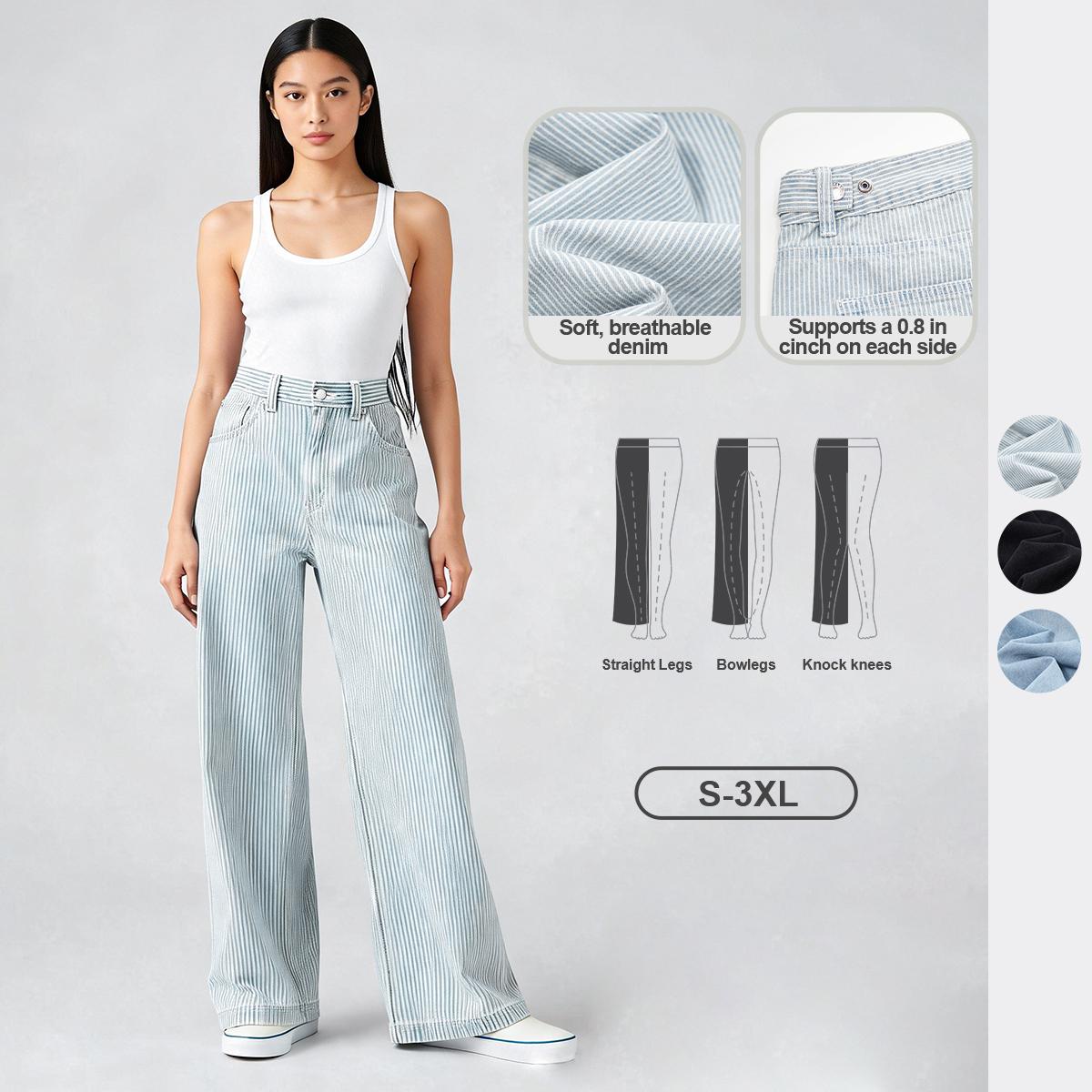 Pwest Adjustable Button Cinch Baggy Straight Leg Jeans