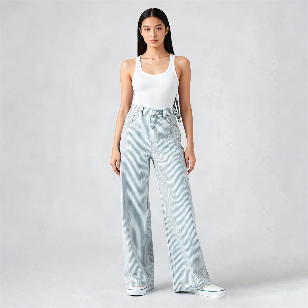 Pwest Adjustable Button Cinch Baggy Straight Leg Jeans