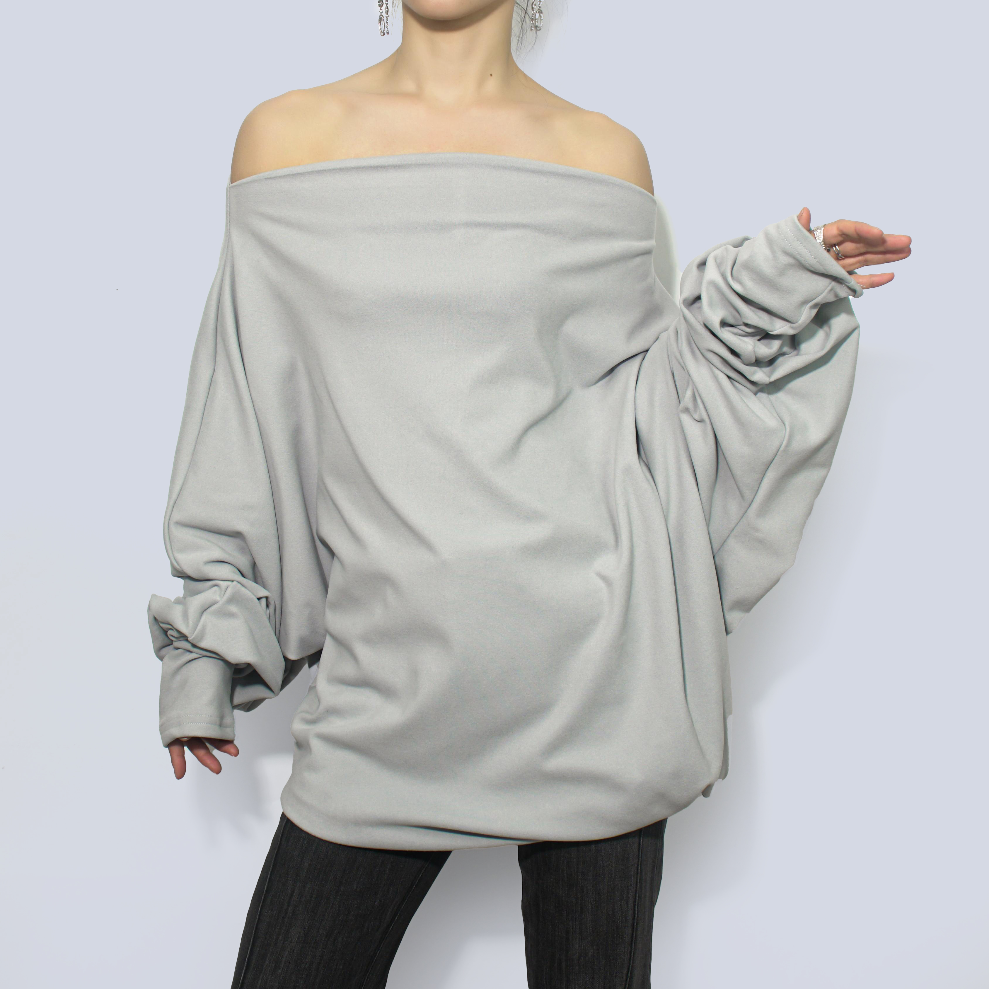 Pwest Stretch Multi-Wear Long Sleeve Asymmetric Draped Jumper
