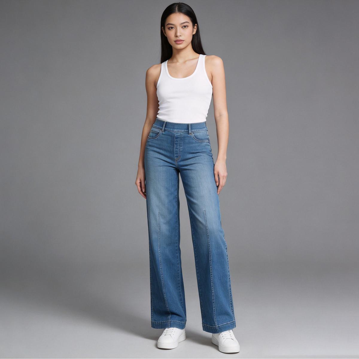 Pwest Seamed Front Pull-On Wide Leg Jeans