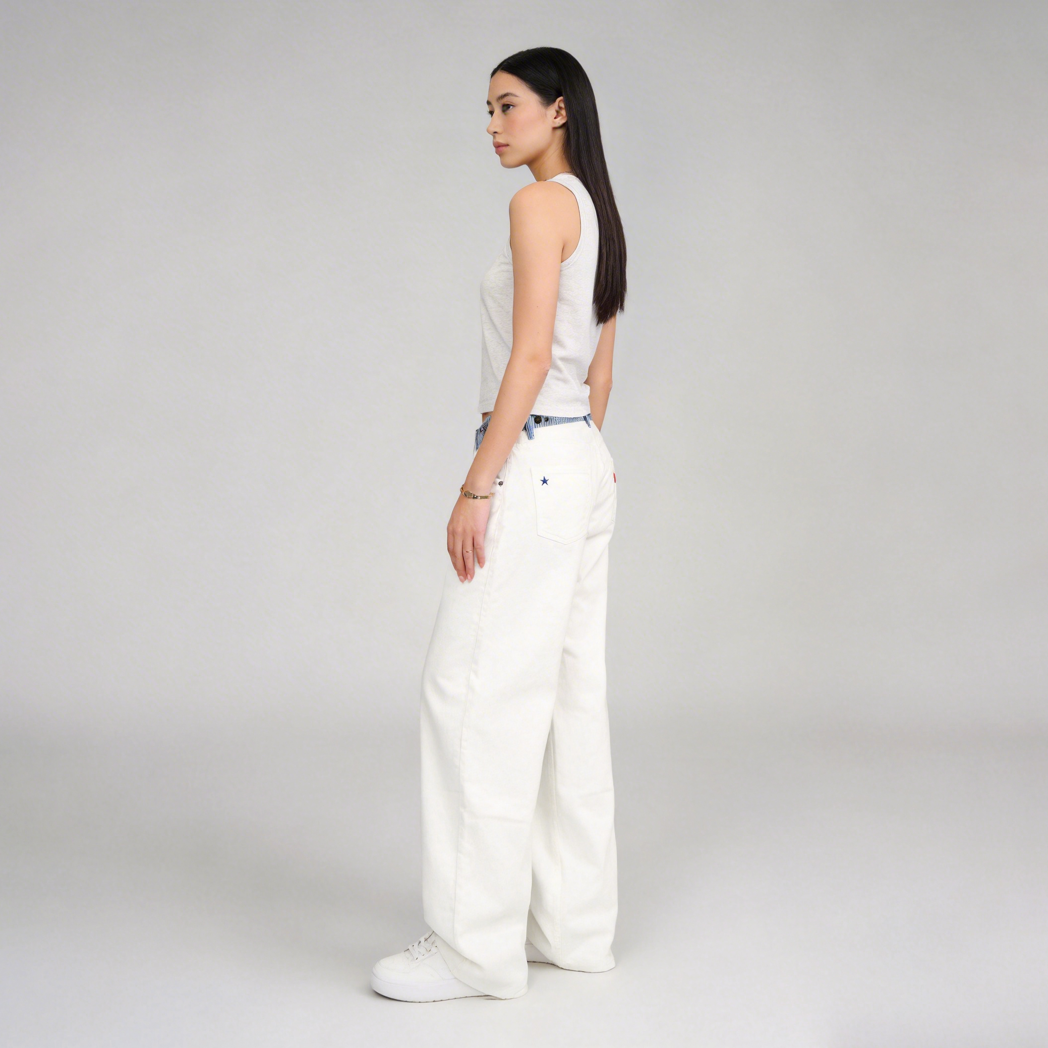 Pwest Jodie Adjustable Low-Rise Loose-Leg Jeans