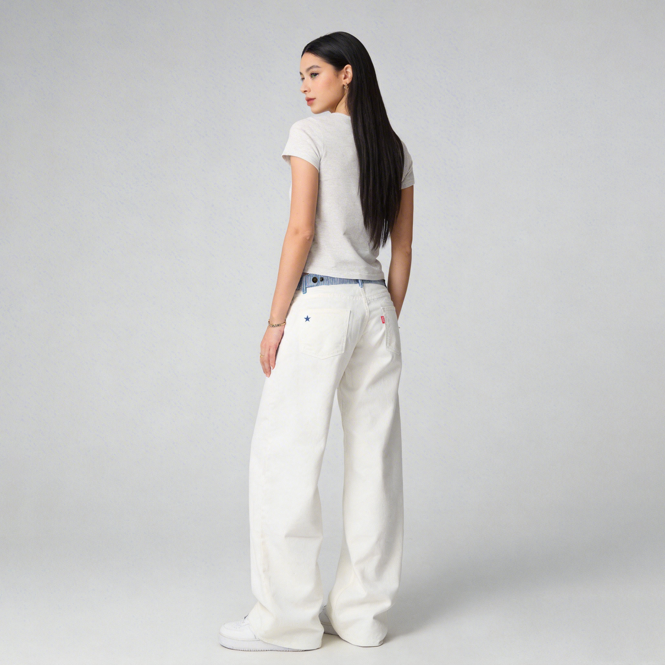 Pwest Jodie Adjustable Low-Rise Loose-Leg Jeans