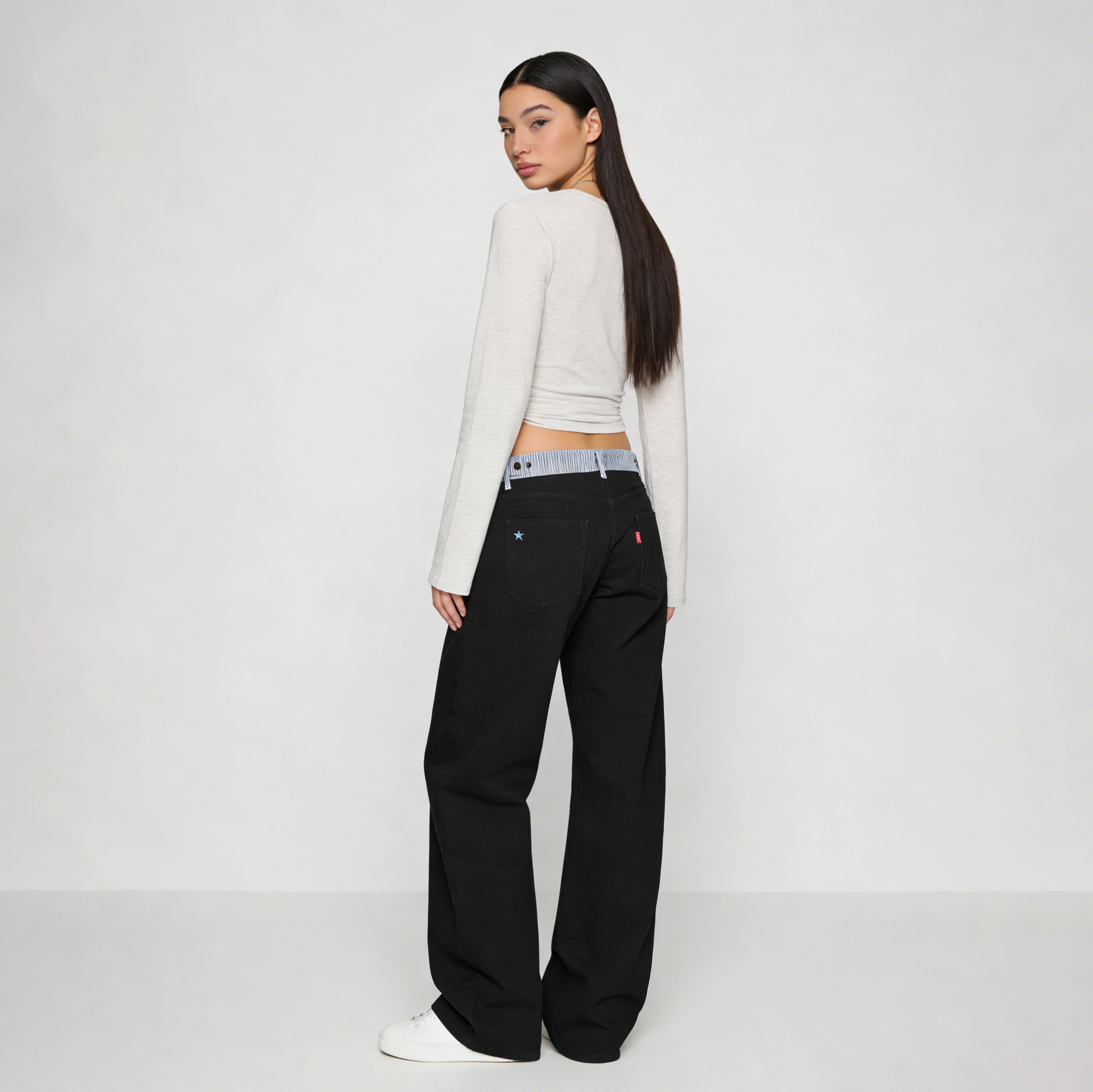 Pwest Jodie Adjustable Low-Rise Loose-Leg Jeans