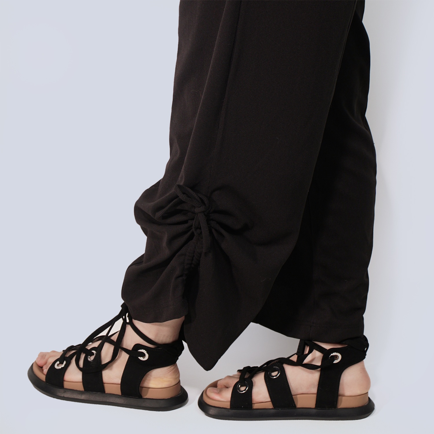 Pwest Women's Stretchy Elastane trim Back zip Lace-up Wide Leg Jumpsuit