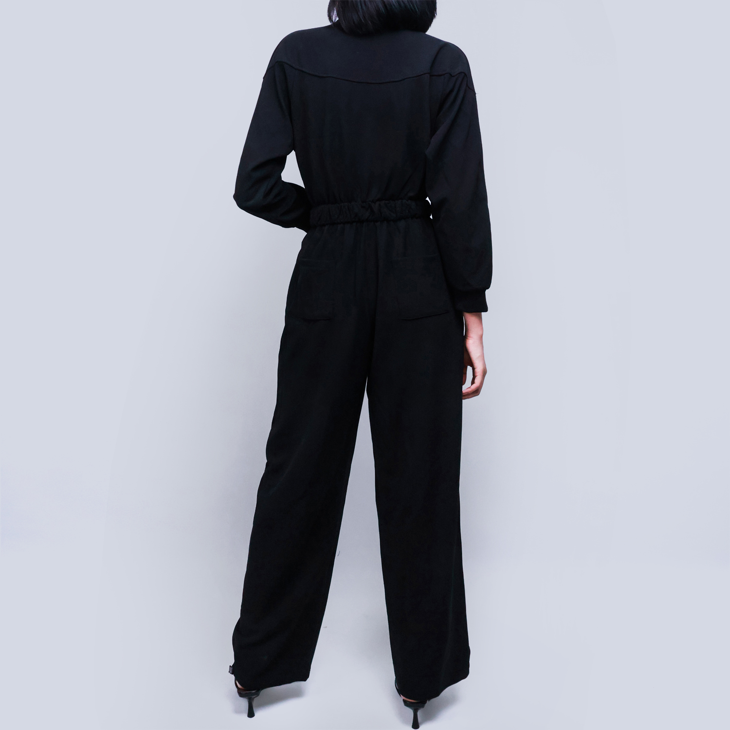 Pwest Women's Sportswear Stretch Zipper Knit Wide Leg Jumpsuit