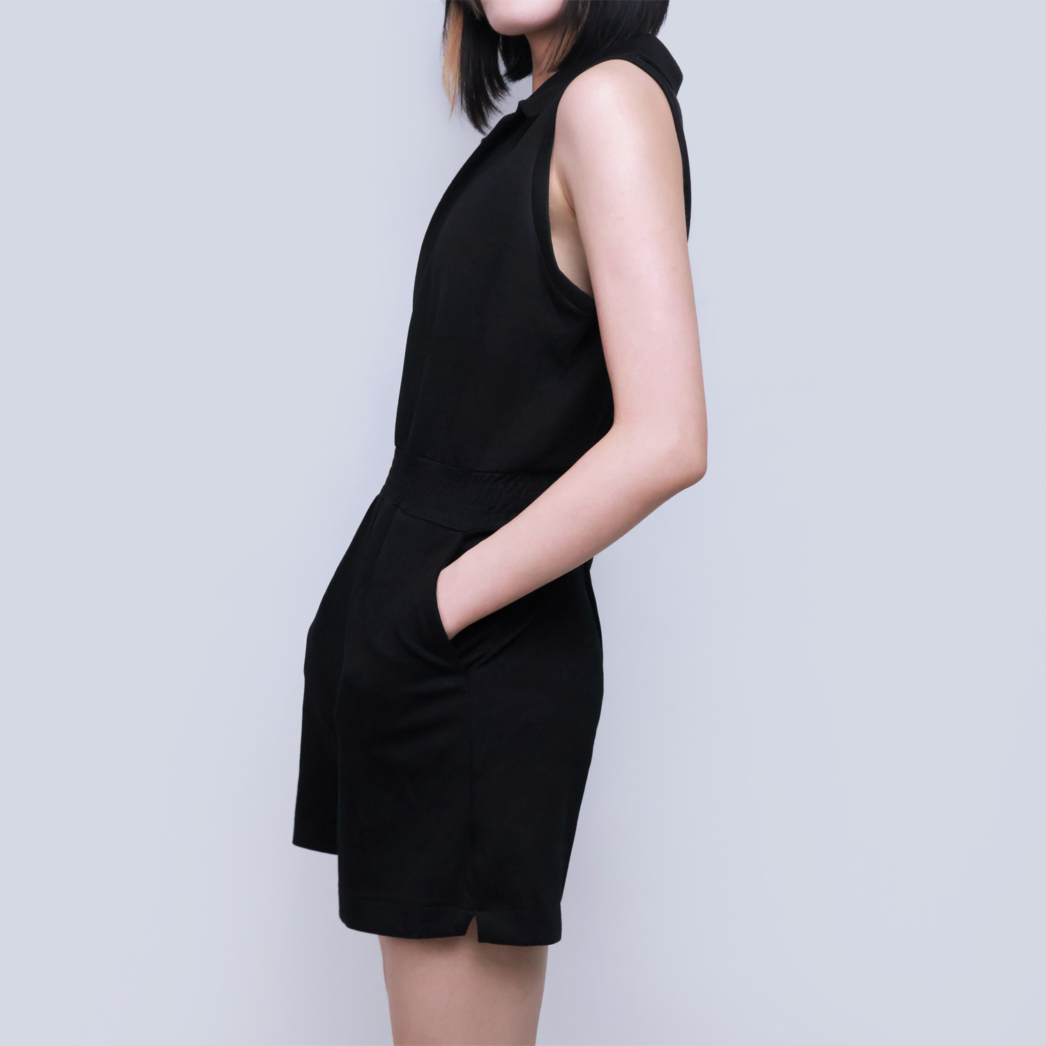 Pwest Women's Stretch Sleeveless Short Pocket KNIT Polo Romper