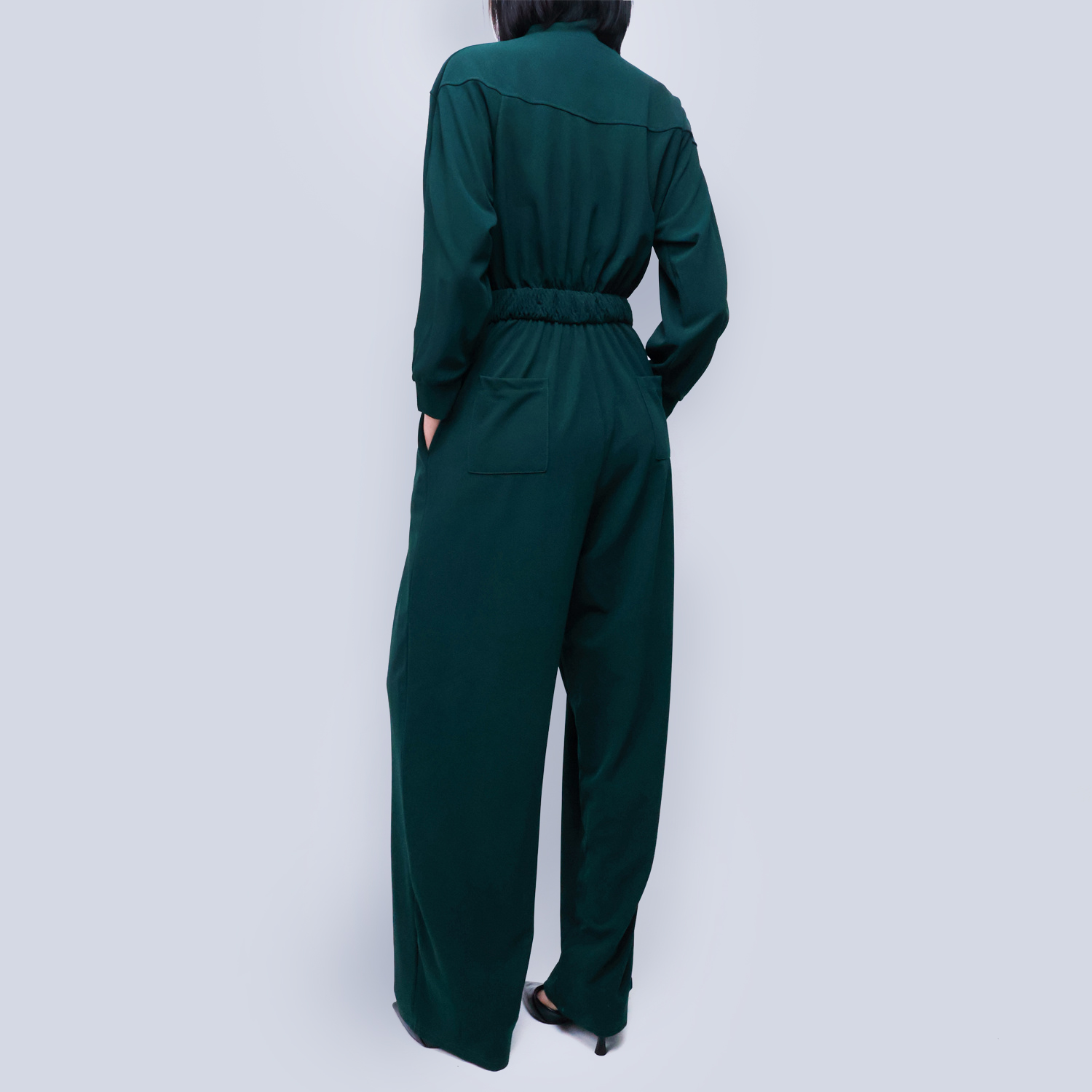 Pwest Women's Sportswear Stretch Zipper Knit Wide Leg Jumpsuit