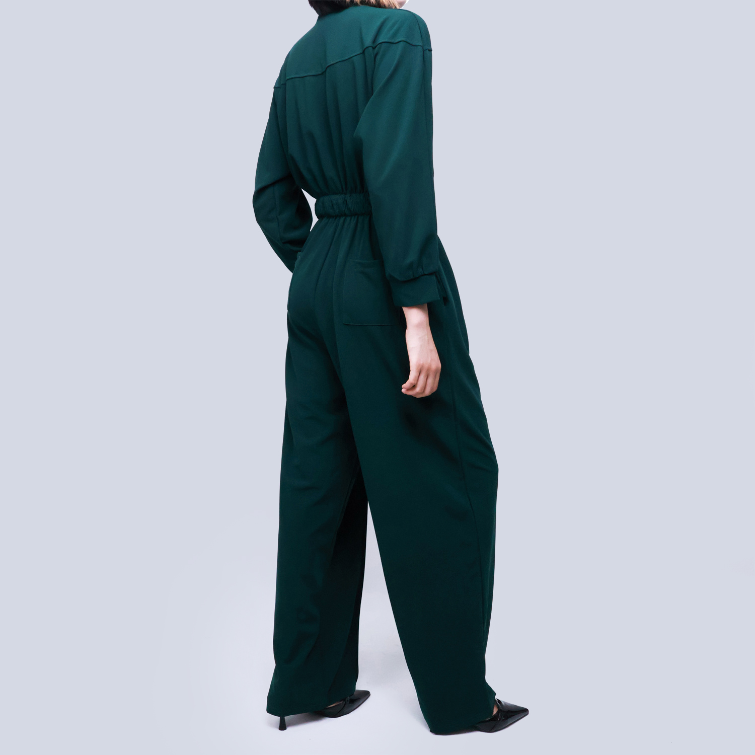 Pwest Women's Sportswear Stretch Zipper Knit Wide Leg Jumpsuit