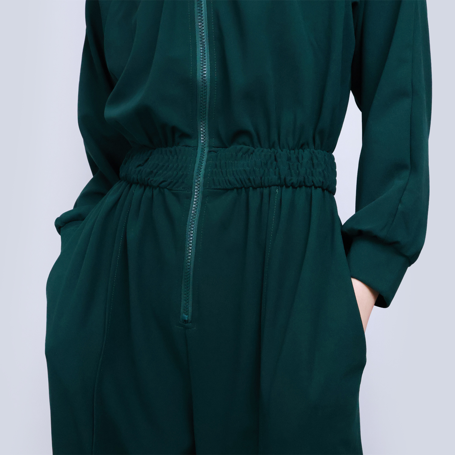 Pwest Women's Sportswear Stretch Zipper Knit Wide Leg Jumpsuit