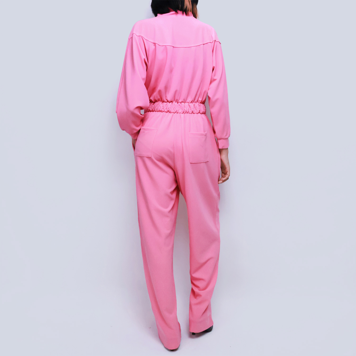 Pwest Women's Sportswear Stretch Zipper Knit Wide Leg Jumpsuit