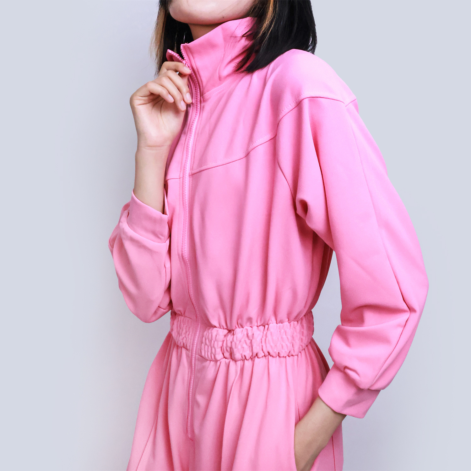 Pwest Women's Sportswear Stretch Zipper Knit Wide Leg Jumpsuit