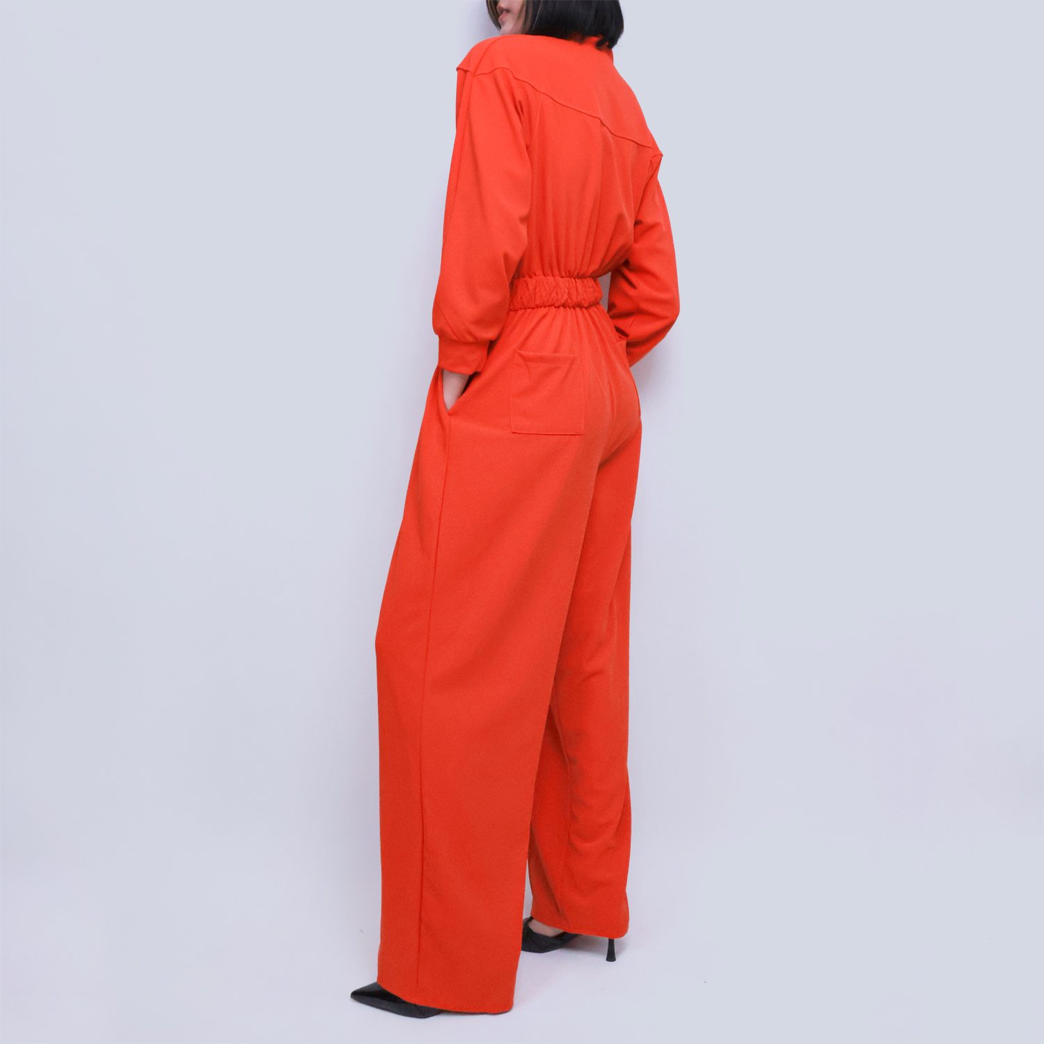 Pwest Women's Sportswear Stretch Zipper Knit Wide Leg Jumpsuit