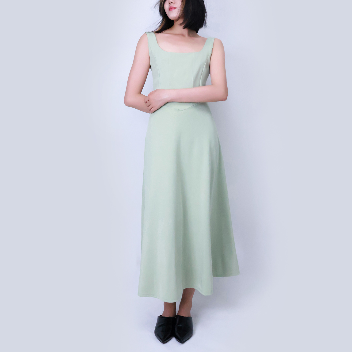 Pwest Muse Low Waist Square Neck Midi Dress(BUY 2 FREE SHIPPING)