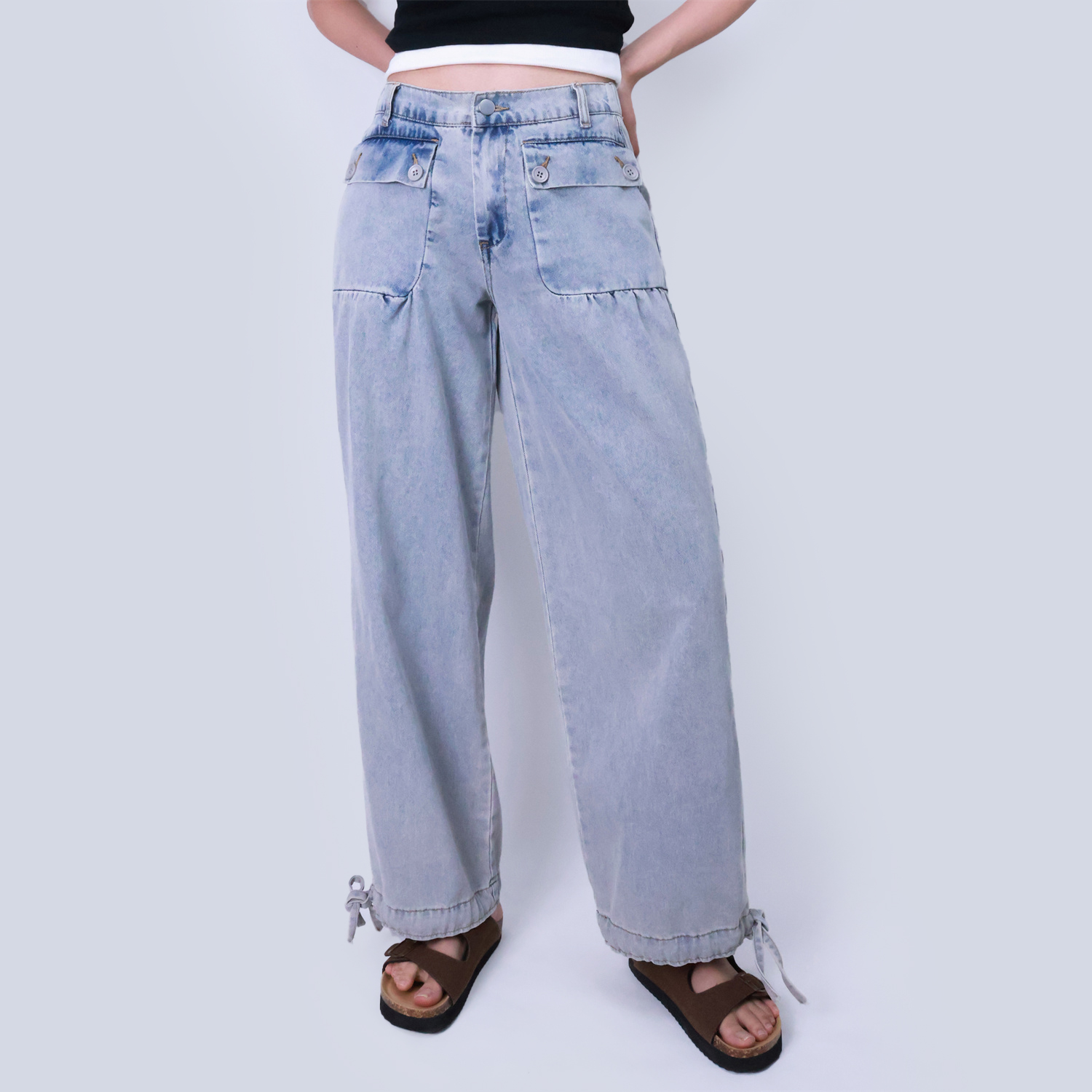 Pwest Stretchy mid-rise front pockets Comfortably loose ankle ties Lotus Tube Jeans