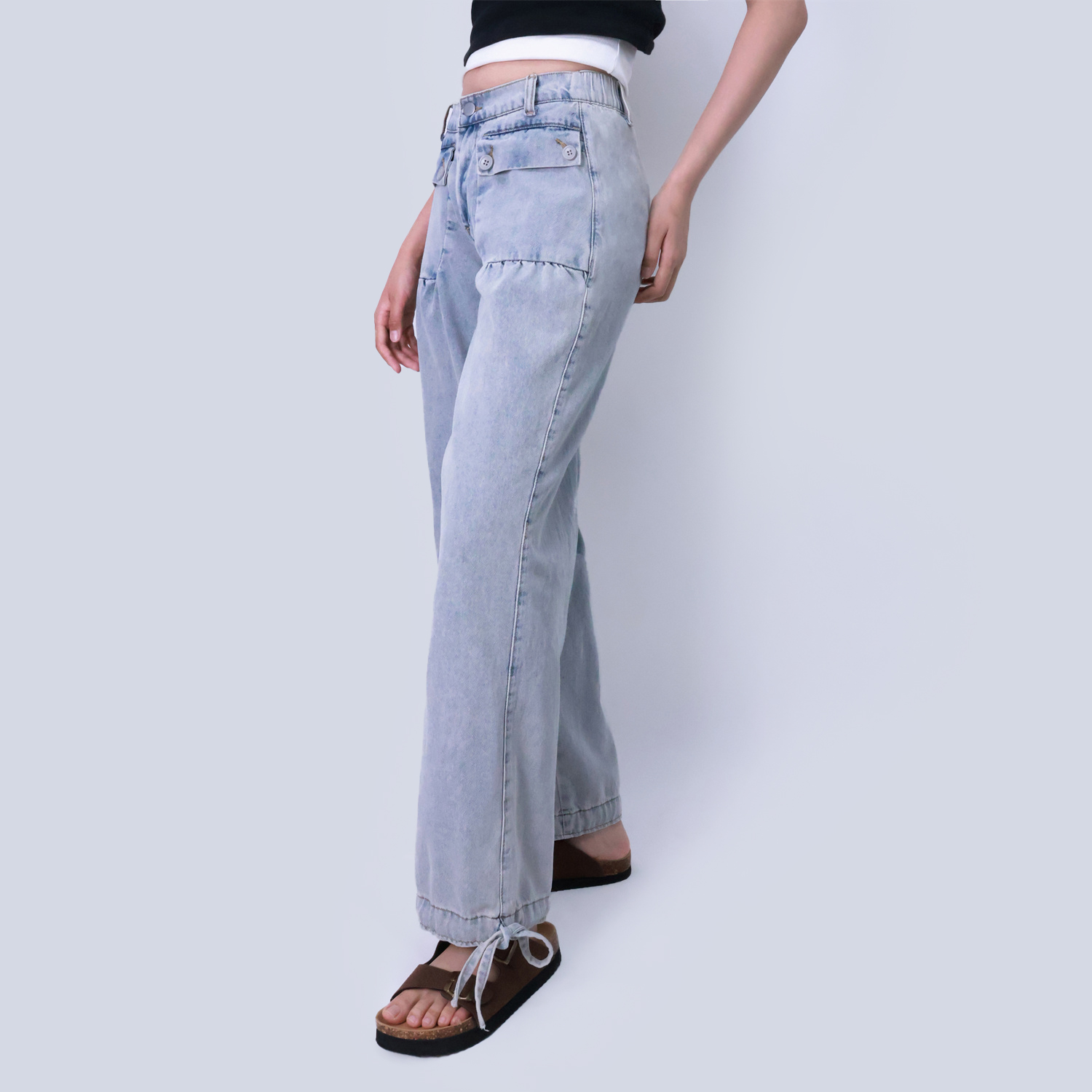 Pwest Stretchy mid-rise front pockets Comfortably loose ankle ties Lotus Tube Jeans