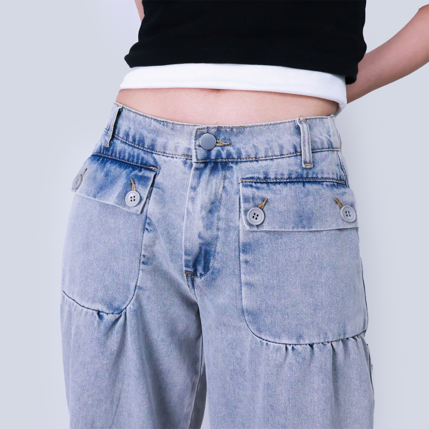 Pwest Stretchy mid-rise front pockets Comfortably loose ankle ties Lotus Tube Jeans