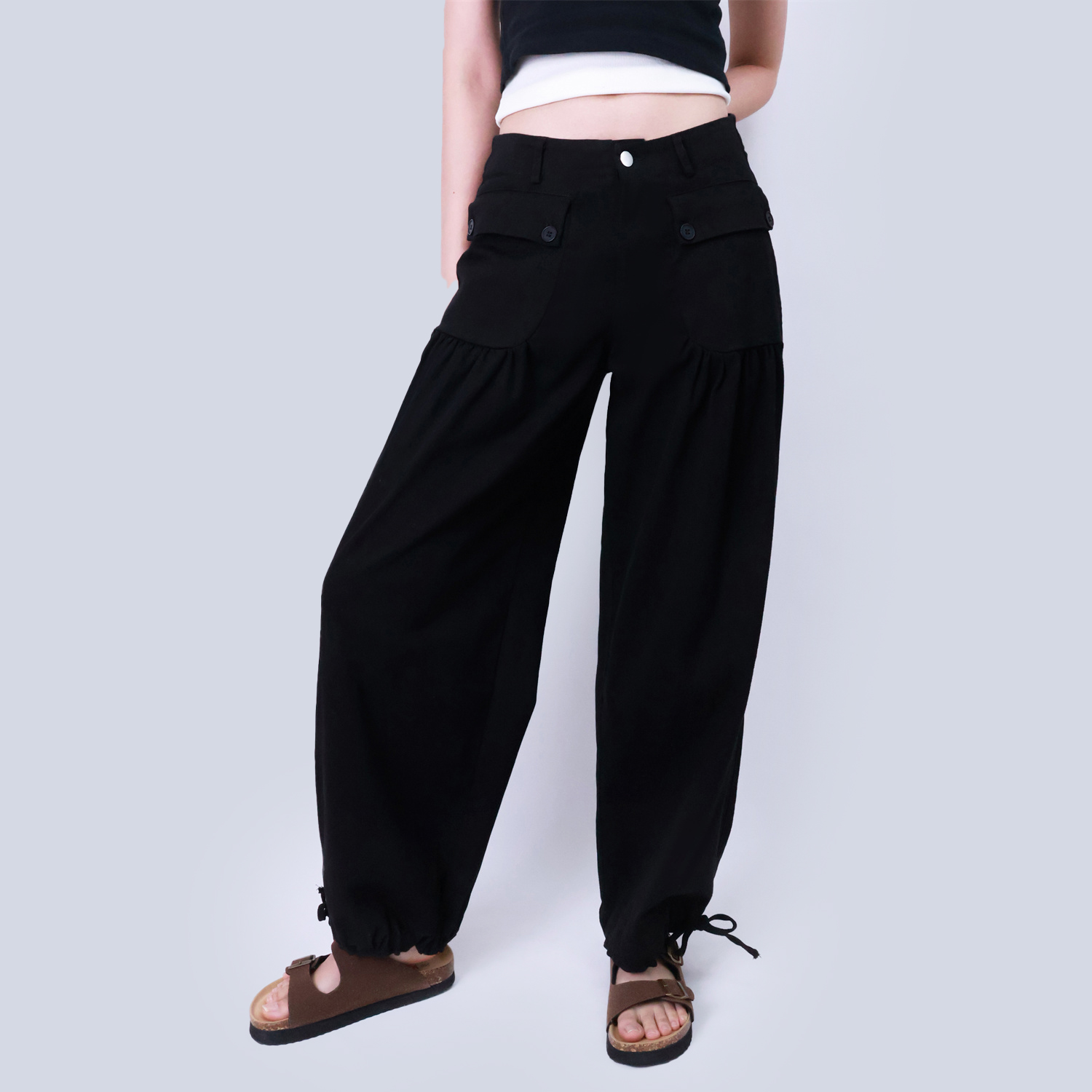 Pwest Stretchy mid-rise front pockets Comfortably loose ankle ties Lotus Tube Jeans