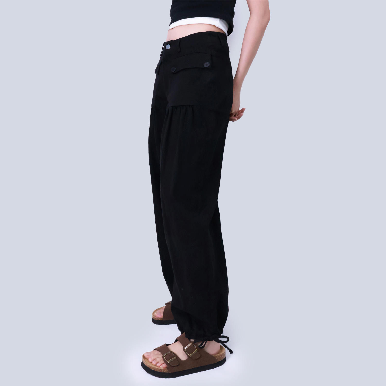 Pwest Stretchy mid-rise front pockets Comfortably loose ankle ties Lotus Tube Jeans