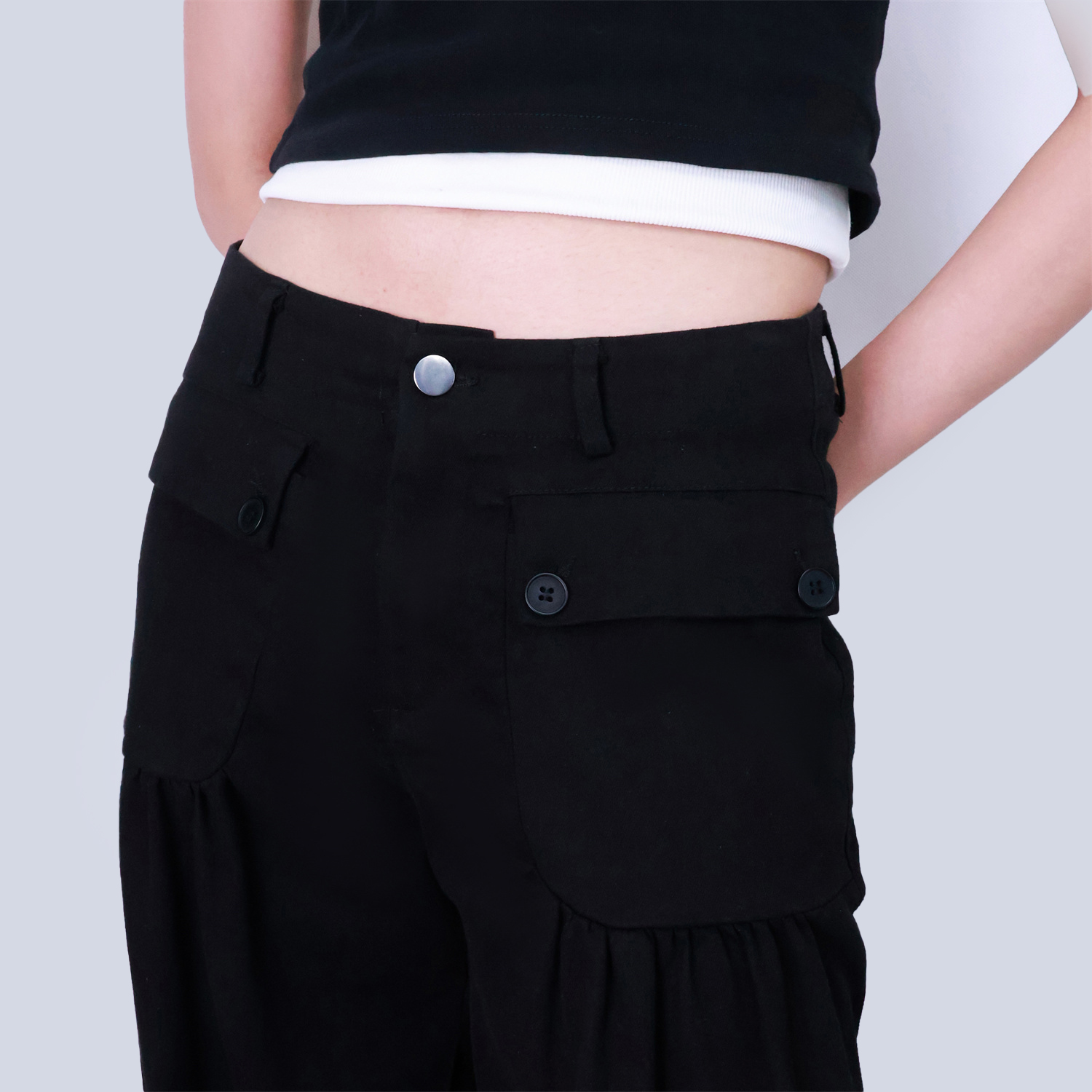 Pwest Stretchy mid-rise front pockets Comfortably loose ankle ties Lotus Tube Jeans