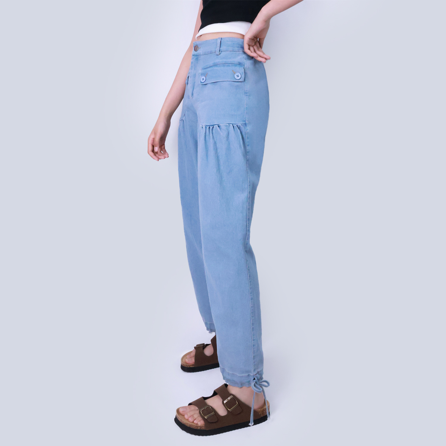 Pwest Stretchy mid-rise front pockets Comfortably loose ankle ties Lotus Tube Jeans