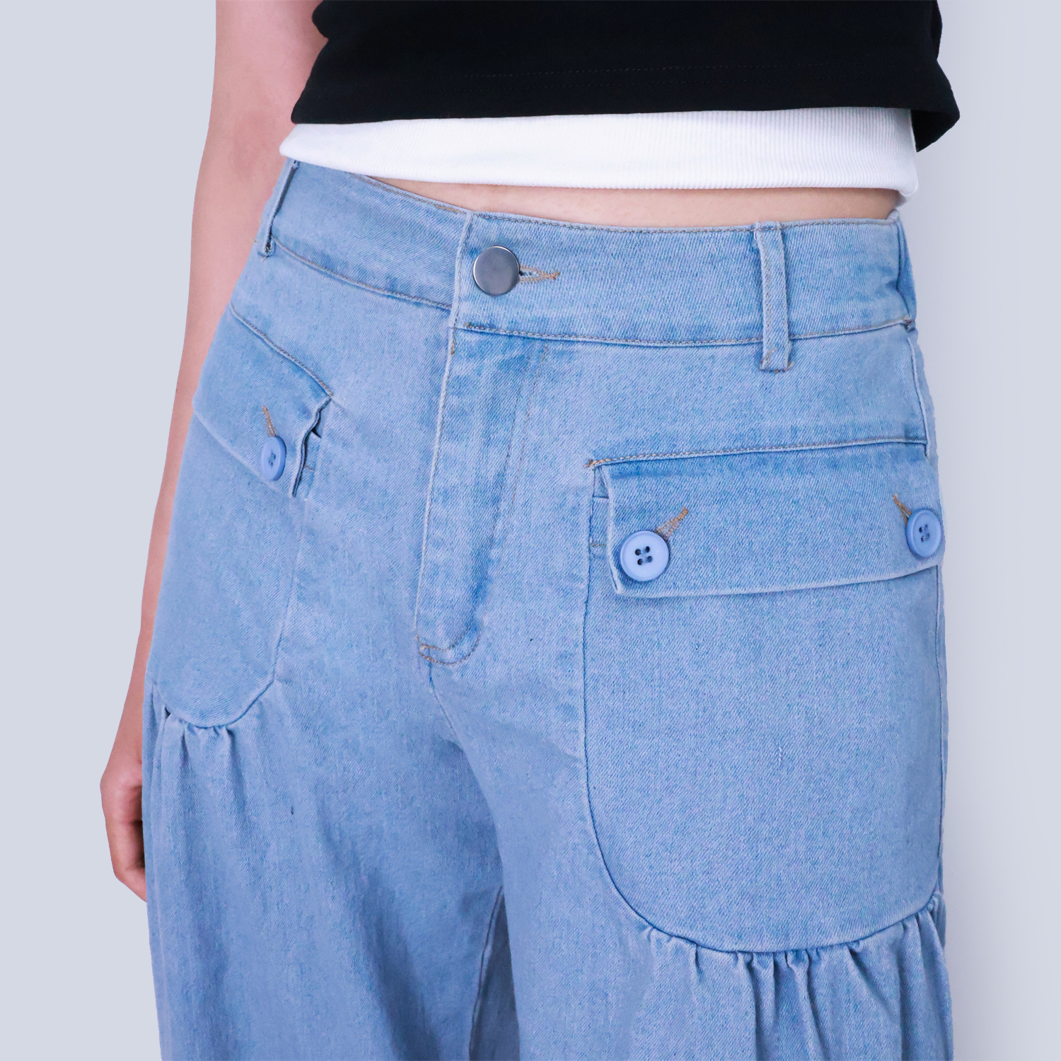 Pwest Stretchy mid-rise front pockets Comfortably loose ankle ties Lotus Tube Jeans