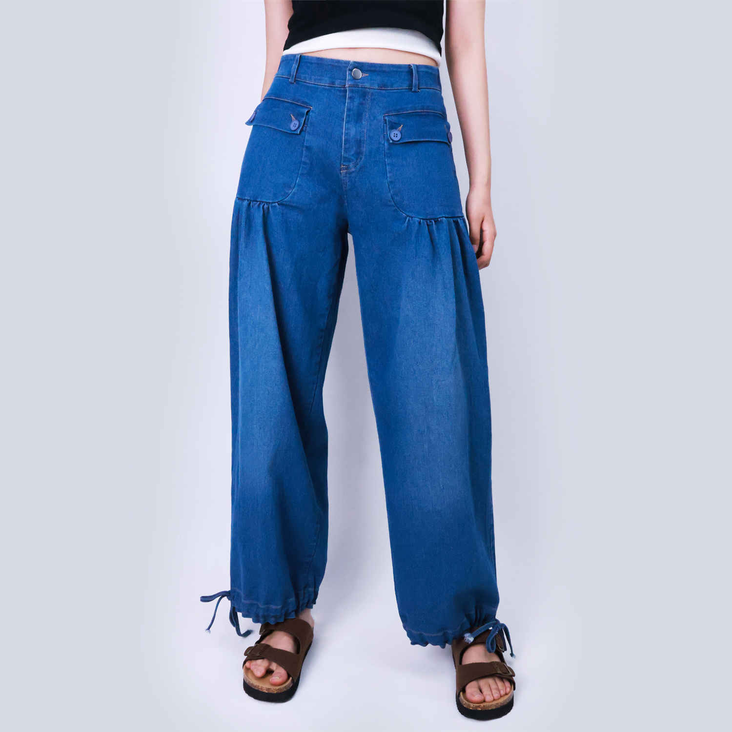 Pwest Stretchy mid-rise front pockets Comfortably loose ankle ties Lotus Tube Jeans