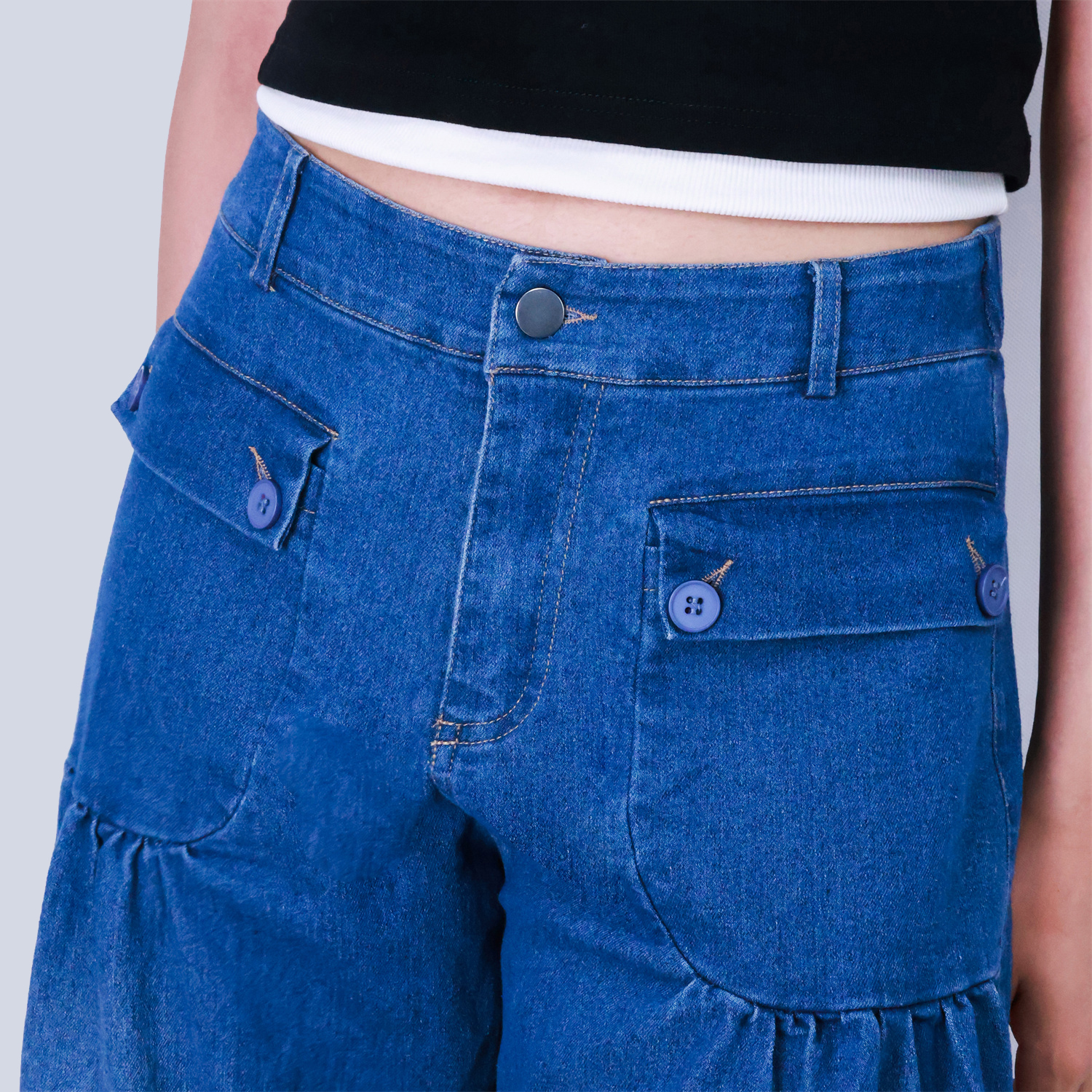 Pwest Stretchy mid-rise front pockets Comfortably loose ankle ties Lotus Tube Jeans