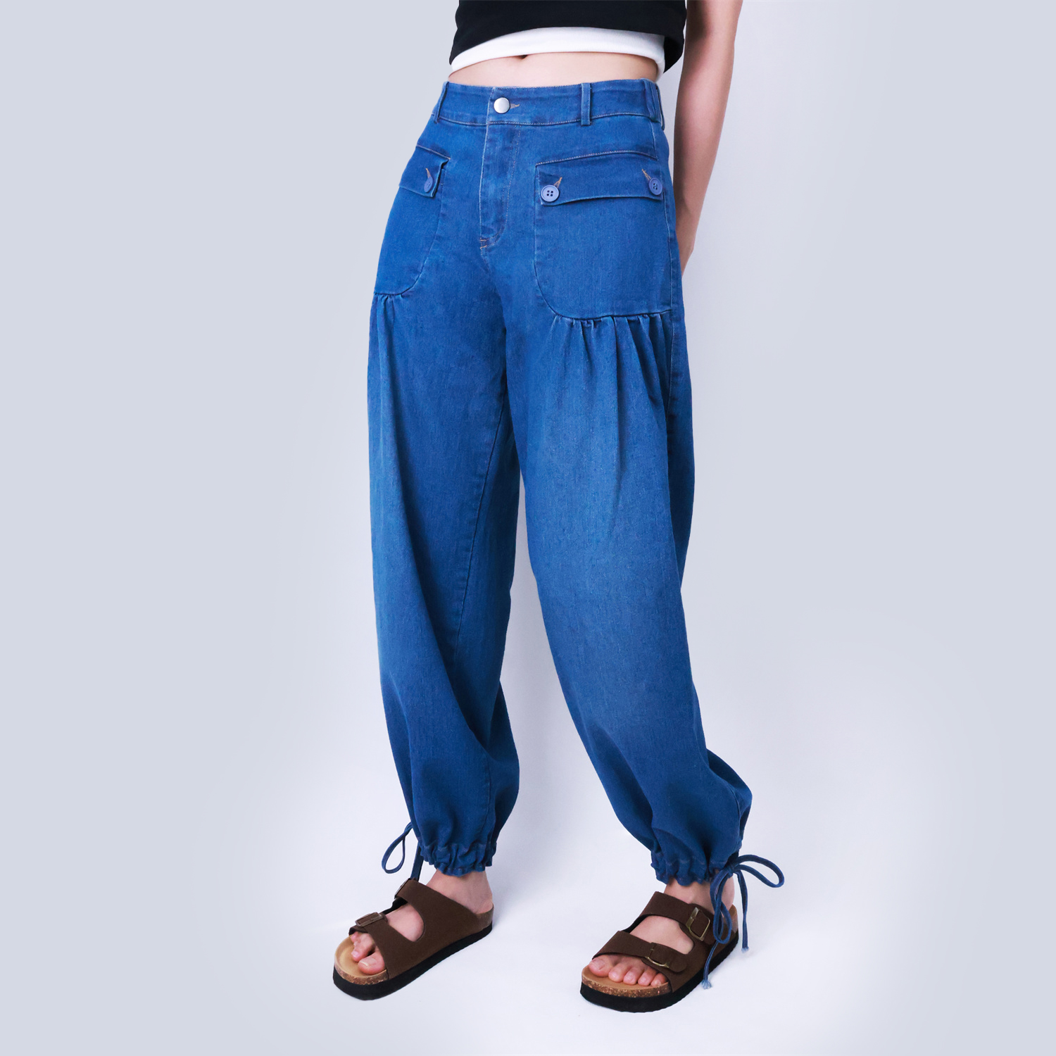 Pwest Stretchy mid-rise front pockets Comfortably loose ankle ties Lotus Tube Jeans