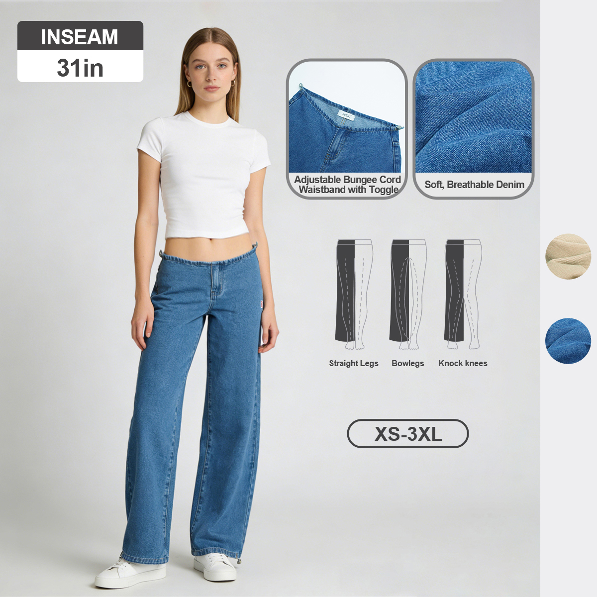 Pwest NYC Adjustable Low-Rise Wide-Leg Jeans 