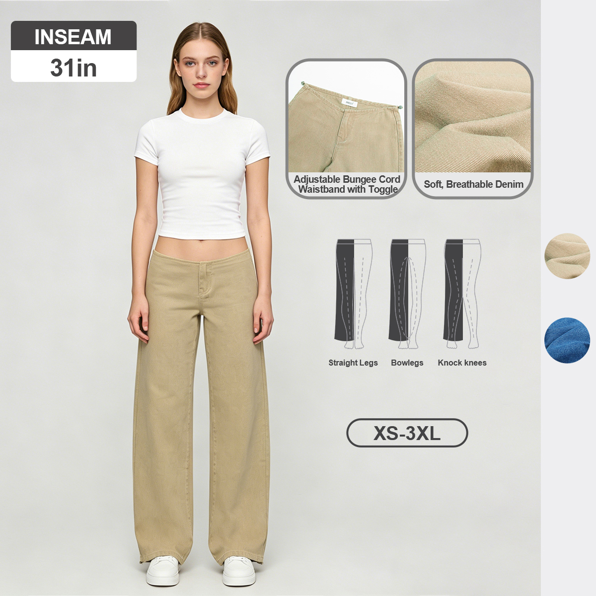 Pwest NYC Adjustable Low-Rise Wide-Leg Jeans 