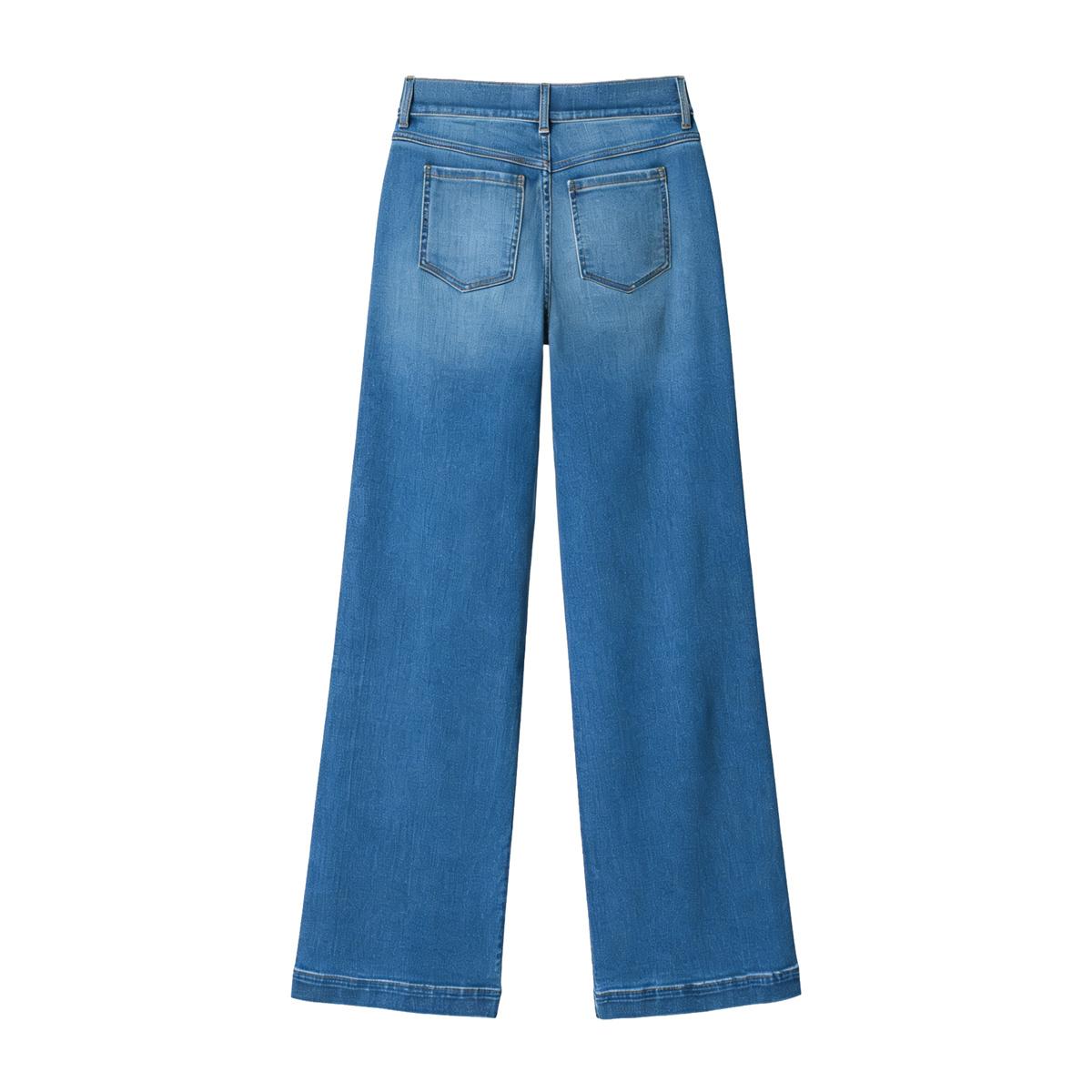 Pwest Seamed Front Pull-On Wide Leg Jeans