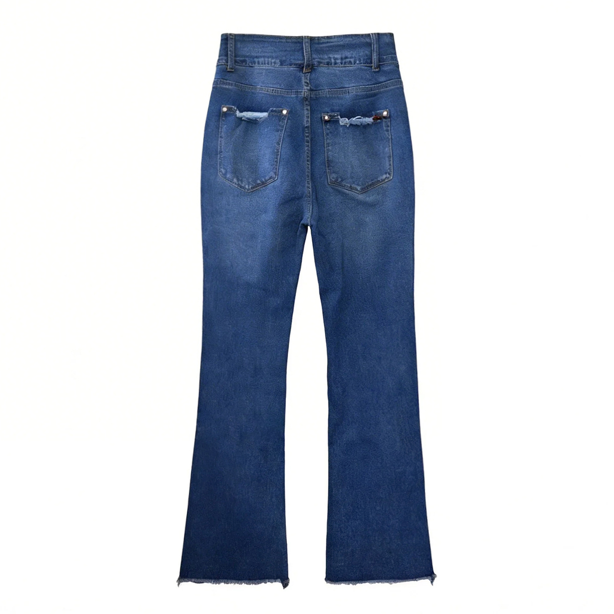 Pwest Vintage Double Button Frayed Hem Bootcut Jeans 