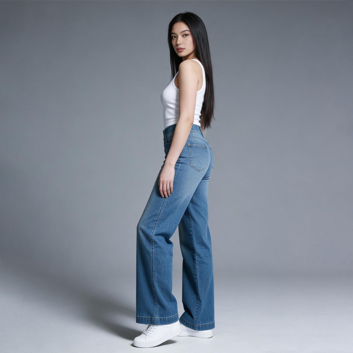 Pwest Seamed Front Pull-On Wide Leg Jeans