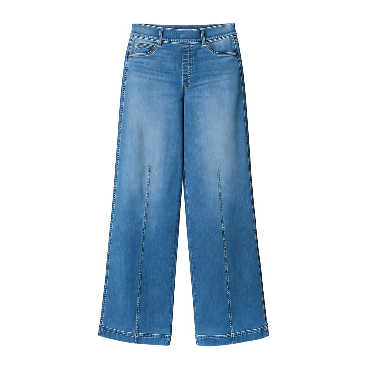 Pwest Seamed Front Pull-On Wide Leg Jeans