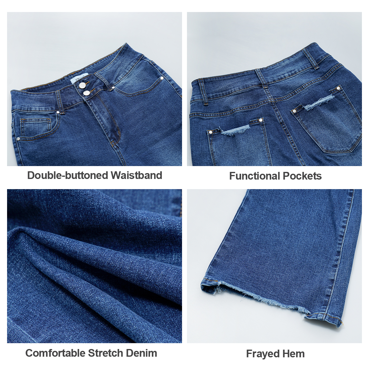 Pwest Vintage Double Button Frayed Hem Bootcut Jeans 