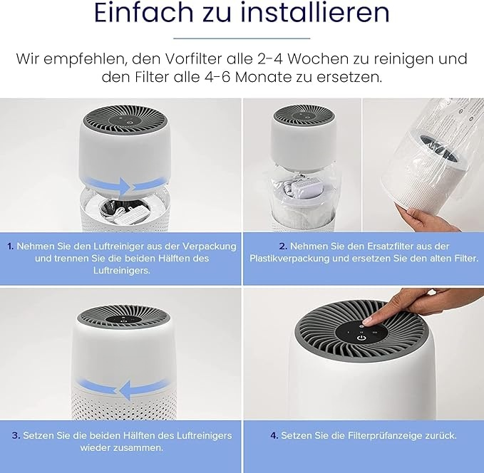 Luftreiniger Allergiker mit Aromatherapie,  Luftfilter gegen Schimmel, Staub und Tierhaare bis zu 0,3 μm für Schlafzimmer, 7 Watt Energiesparend, 3 Geschwindigkeiten, Wei?