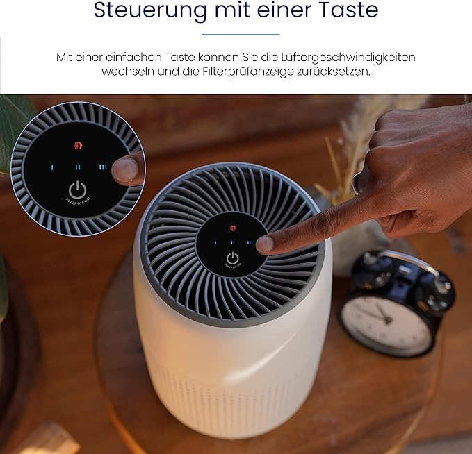 Luftreiniger Allergiker mit Aromatherapie,  Luftfilter gegen Schimmel, Staub und Tierhaare bis zu 0,3 μm für Schlafzimmer, 7 Watt Energiesparend, 3 Geschwindigkeiten, Wei?