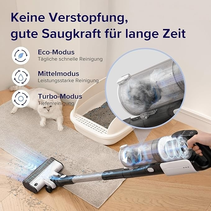 Akku Staubsauger mit Tierhaardüse, Anti Haar Wrap, 4-in-1 Kabelloser Akkustaubsauger Beutelloser Akkusauger für Teppich Hartb?den und Auto, max 50 min Laufzeit