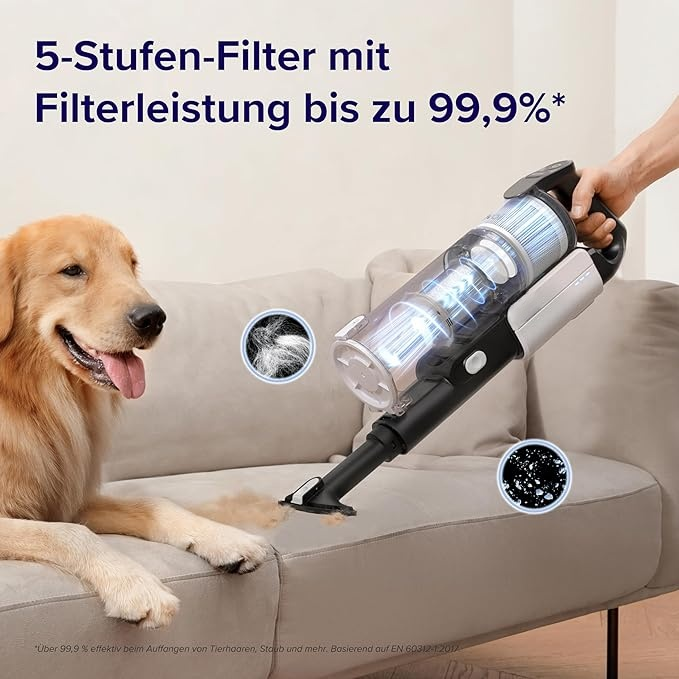 Akku Staubsauger mit Tierhaardüse, Anti Haar Wrap, 4-in-1 Kabelloser Akkustaubsauger Beutelloser Akkusauger für Teppich Hartb?den und Auto, max 50 min Laufzeit