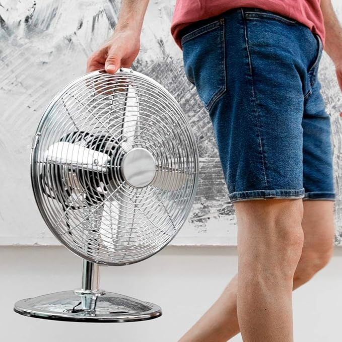 Tischventilator, 40 W, Chrom-Finish, Durchmesser 30,5 cm mit 4 Flügeln, 3 Geschwindigkeiten, Oszillation, h?henverstellbar, maximale Sicherheit