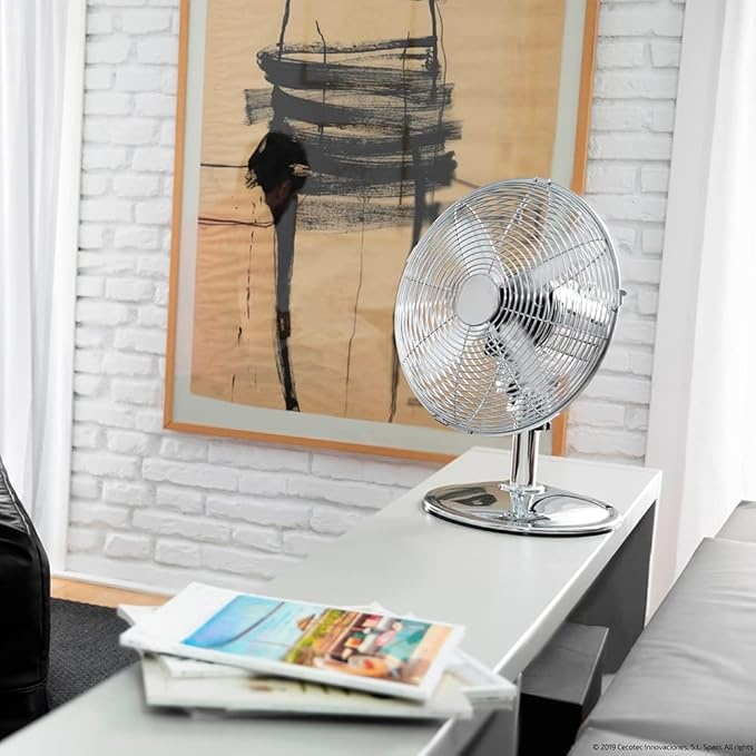 Tischventilator, 40 W, Chrom-Finish, Durchmesser 30,5 cm mit 4 Flügeln, 3 Geschwindigkeiten, Oszillation, h?henverstellbar, maximale Sicherheit