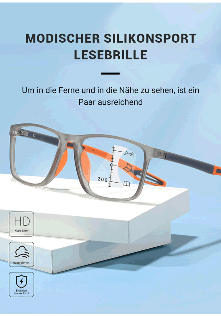 Stilvolle Lesebrille mit Blaulichtschutz auf dem Schreibtisch