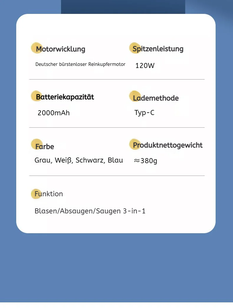 Wiederaufladbarer Handstaubsauger mit USB-Ladekabel