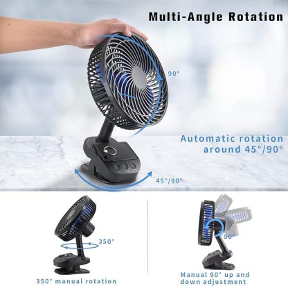 4 in 1 USB Ventilator, 8'' Clip Ventilator, 10000 mAh Tischventilator, 5-Gang Camping Ventilator, 45°/90° Drehung, Timer-Funktion, mit Clip & Haken, Deckenventilator für Zuhause, Büro